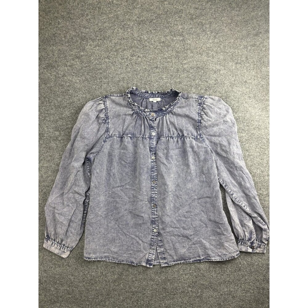 Rails Shirt Womens Large Blue Camille Sapphire Acid Wash Ruffle‎ Button